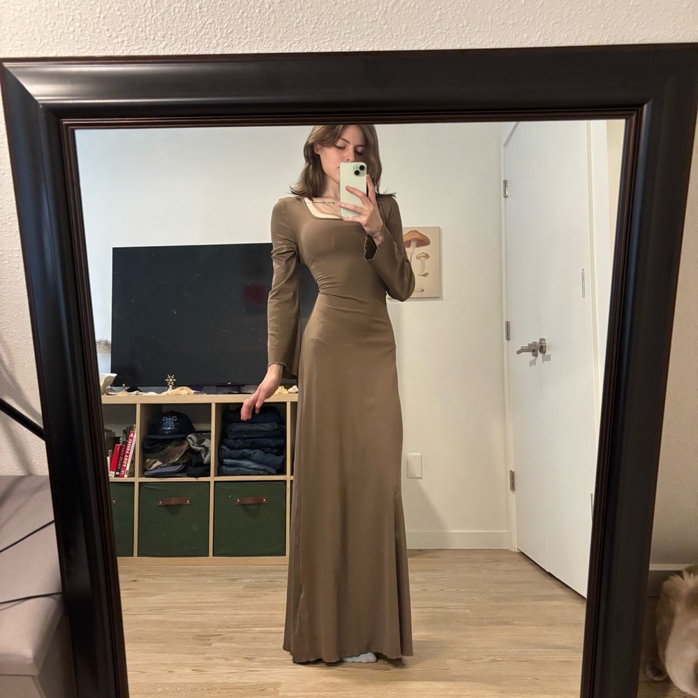 SHEIN Green Long Sleeve Sweetheart Dress